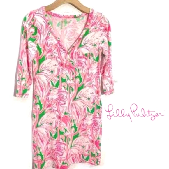 NWT LILLY PULITZER pink colony flamingo dress 100% Pima Cotton. soft! - Picture 2 of 12
